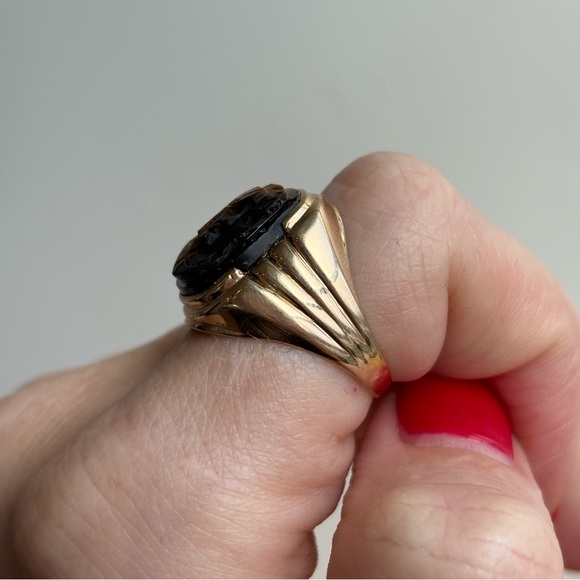 Vintage Estate Men's 10k Yellow Gold Tiger's Eye Cameo Ring Sz 8.75 - Picture 12 of 16